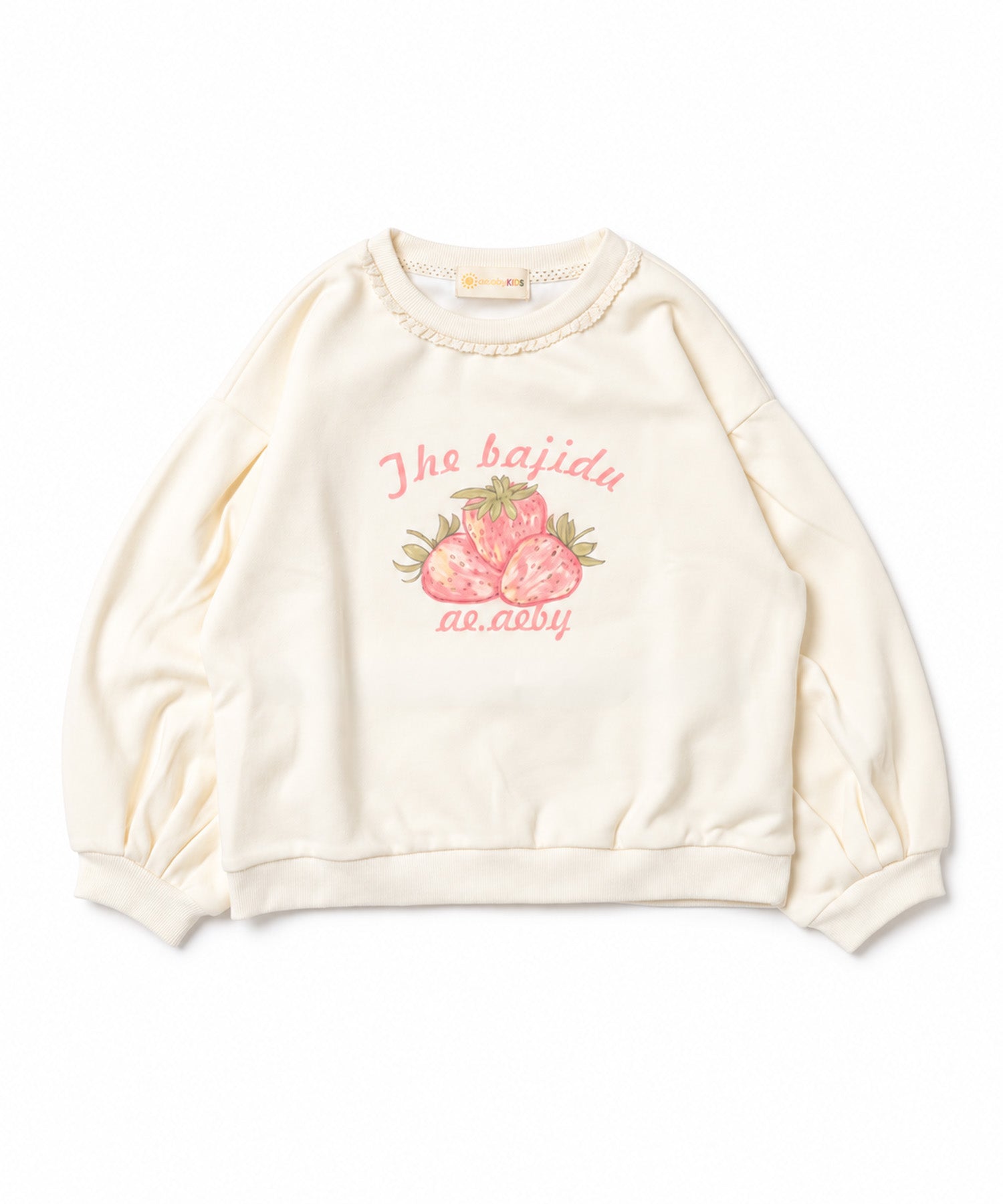 【aimoha KIDS】【90-130cm】いちごプリントパフスリーブ長袖Tシャツ