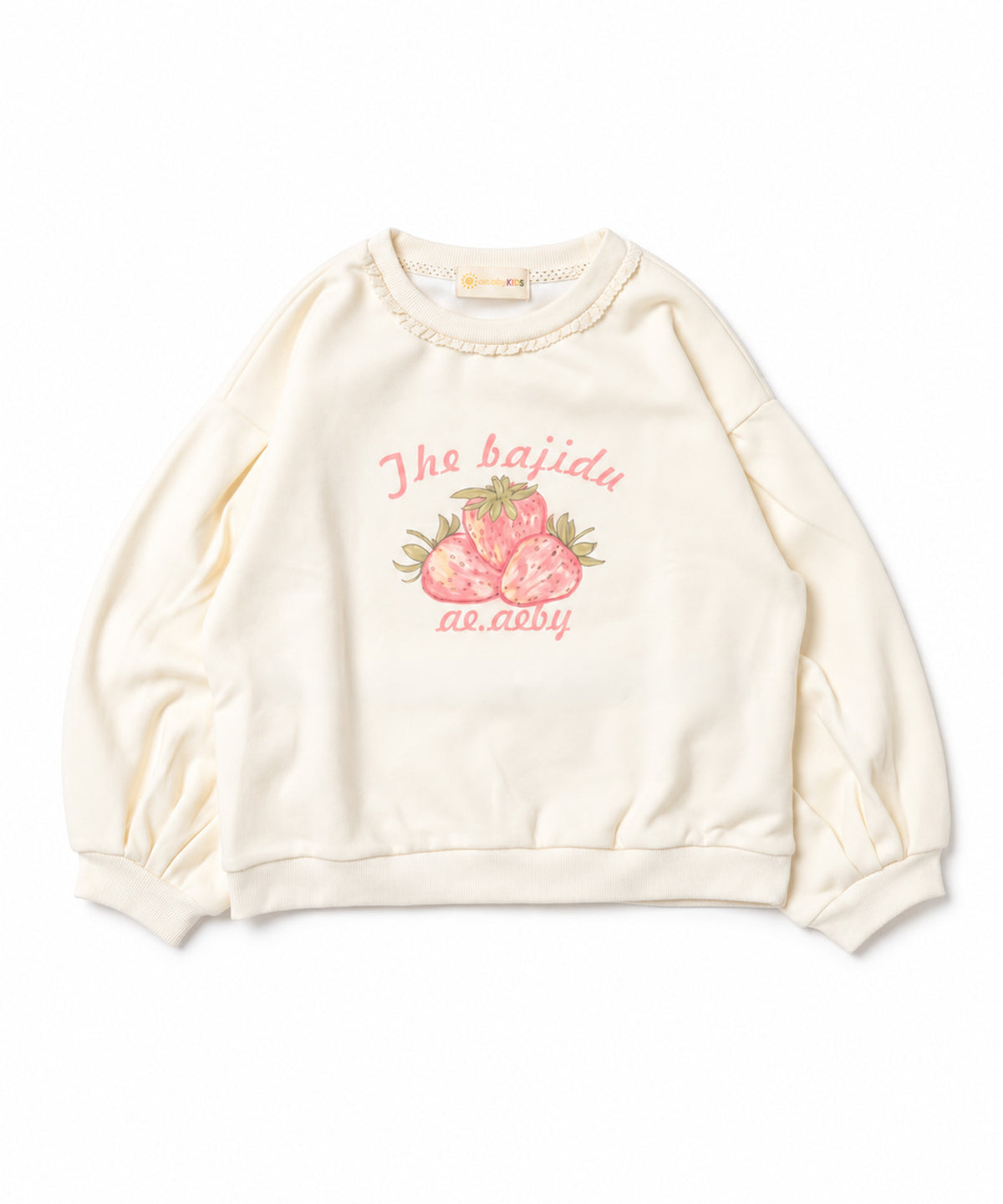 【aimoha KIDS】【90-130cm】いちごプリントパフスリーブ長袖Tシャツ