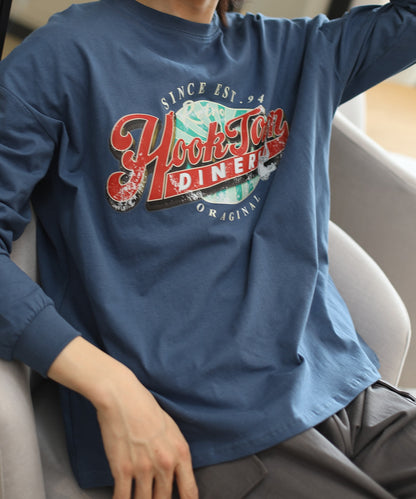 [HOOK -original-] American casual vintage style logo print long TEE