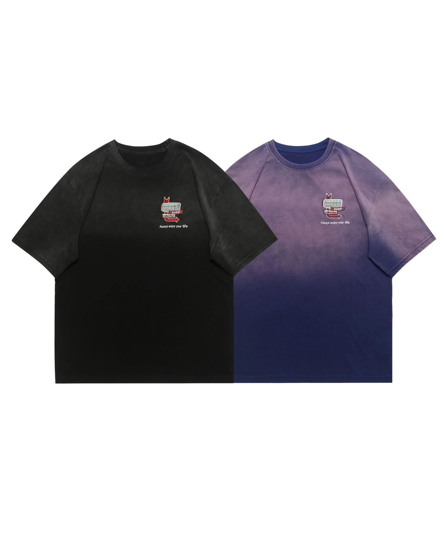 [HOOK -original-] Unique gradation halo dyed embroidery big TEE