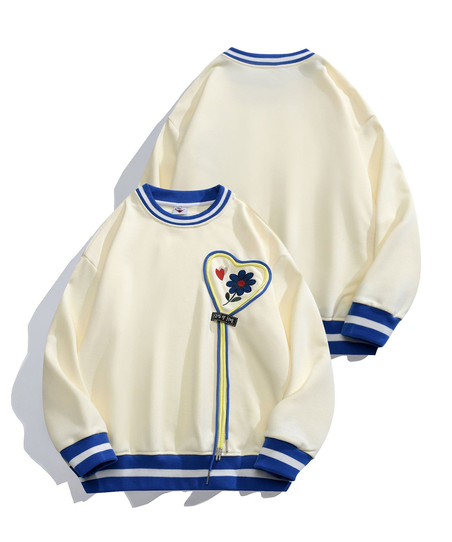 【HOOK -original- 】レトロ調花刺繍ハート紐デザインスウェット