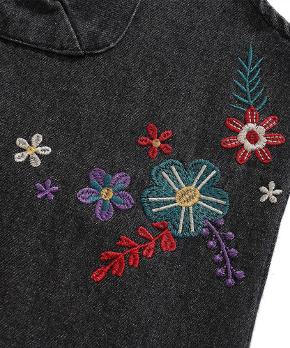 【HOOK -original- 】レトロ調花刺繍ｖネックデニムベスト