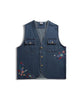 [HOOK -original-] Retro floral embroidery v-neck denim vest