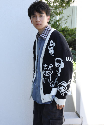 [HOOK -original-] 2WAY reversible dog knit cardigan with muffler