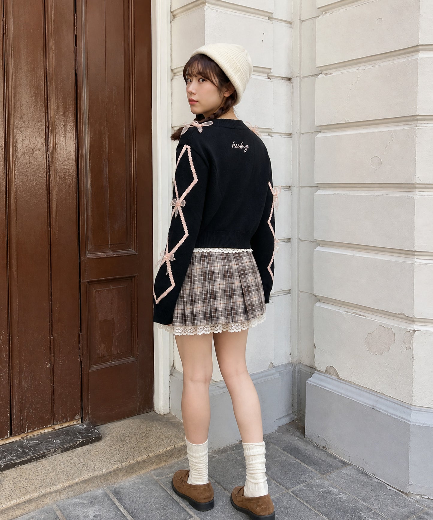 【HOOK】for　girls　リボン付きカーディガン　ショット丈