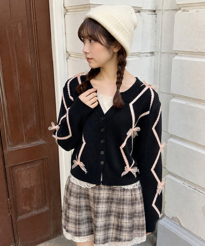【HOOK】for　girls　リボン付きカーディガン　ショット丈