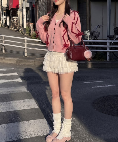 【HOOK】for　girls　リボン付きカーディガン　ショット丈