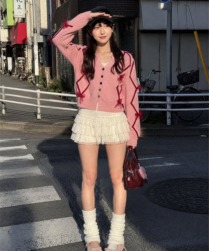 【HOOK】for　girls　リボン付きカーディガン　ショット丈