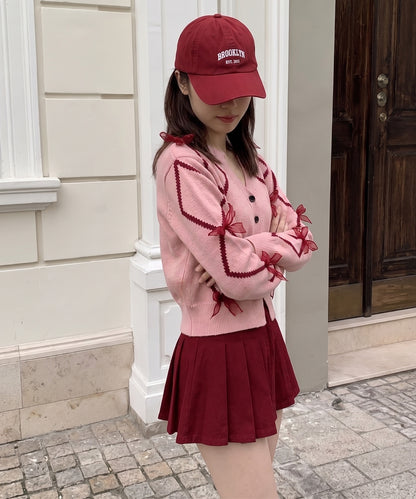 【HOOK】for　girls　リボン付きカーディガン　ショット丈