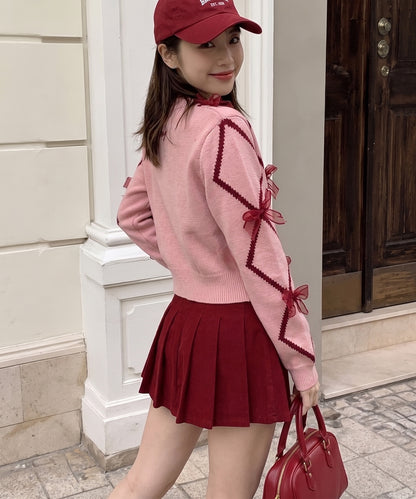 【HOOK】for　girls　リボン付きカーディガン　ショット丈
