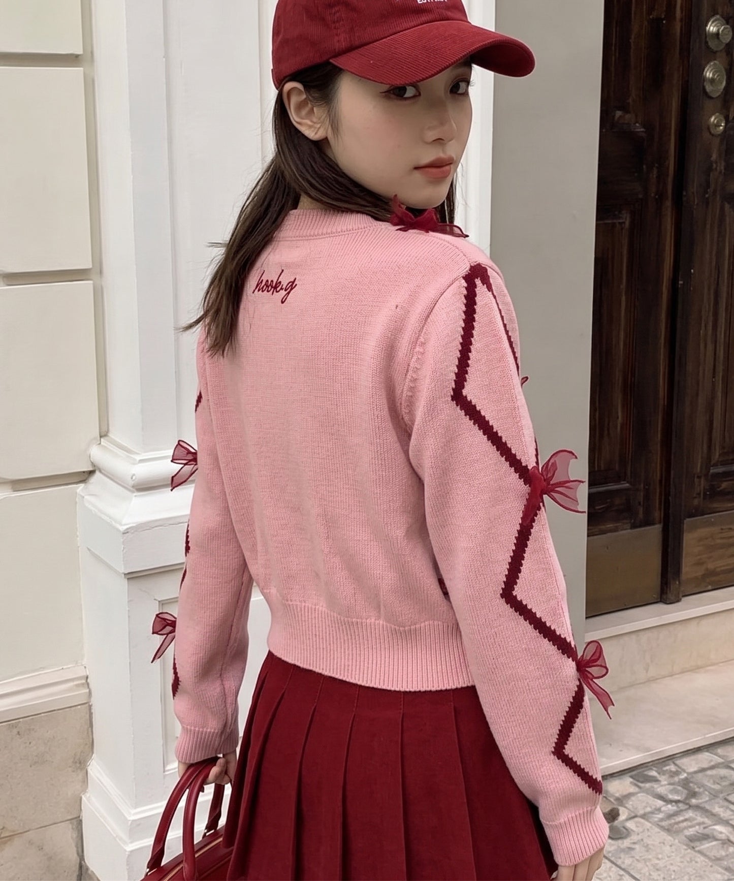 【HOOK】for　girls　リボン付きカーディガン　ショット丈
