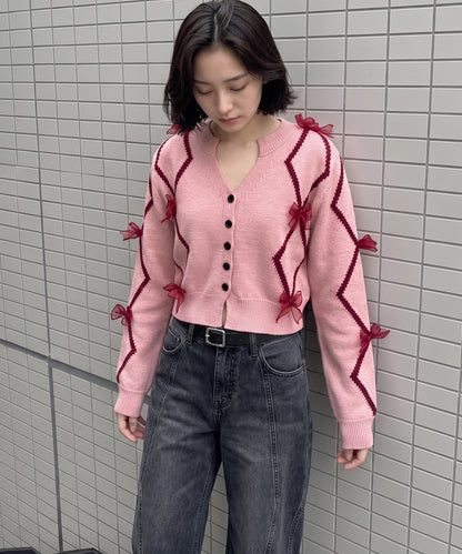 【HOOK】for　girls　リボン付きカーディガン　ショット丈