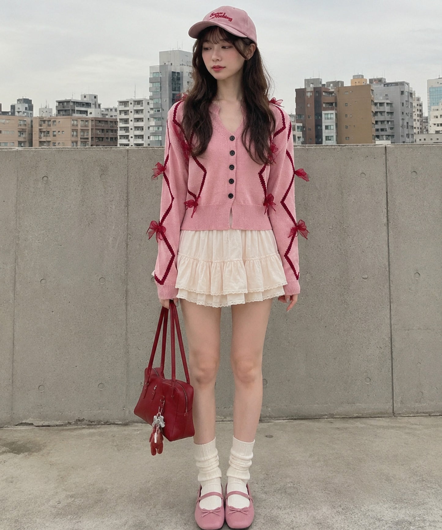 【HOOK】for　girls　リボン付きカーディガン　ショット丈
