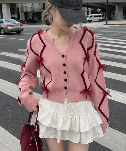 【HOOK】for　girls　リボン付きカーディガン　ショット丈