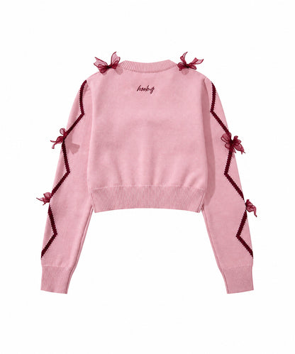 【HOOK】for　girls　リボン付きカーディガン　ショット丈