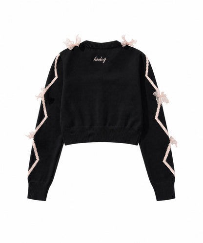 【HOOK】for　girls　リボン付きカーディガン　ショット丈