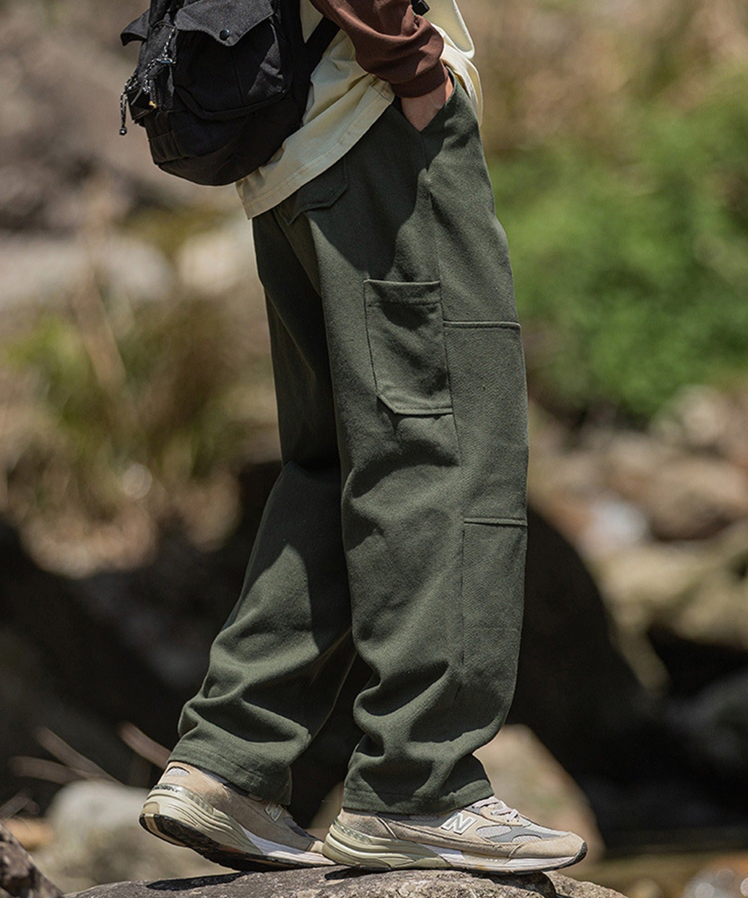 HOOK】ヴィンテージ風ウォッシュ加工横切り替えカーゴパンツ – 《公式