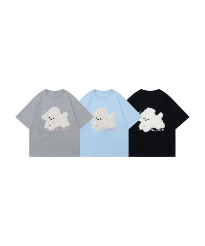 【HOOK】for girls ふわふわドッグ刺繍Tシャツ