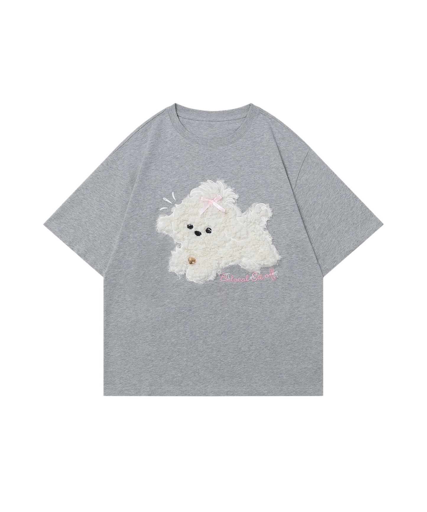 【HOOK】for girls ふわふわドッグ刺繍Tシャツ