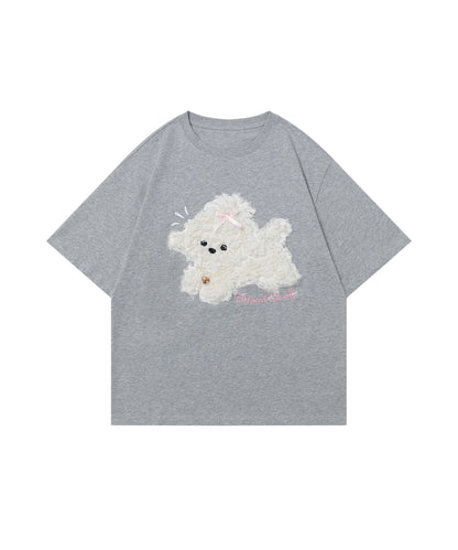 【HOOK】for girls ふわふわドッグ刺繍Tシャツ