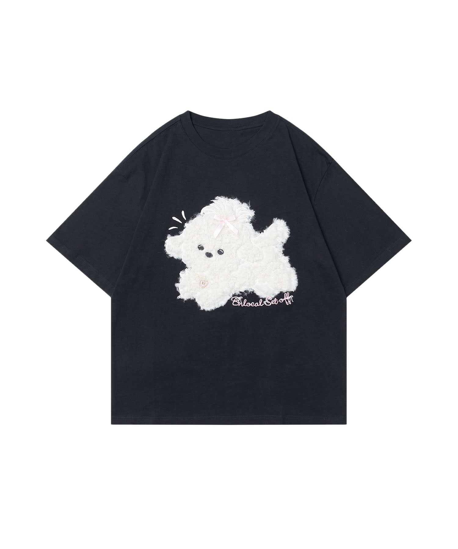 【HOOK】for girls ふわふわドッグ刺繍Tシャツ