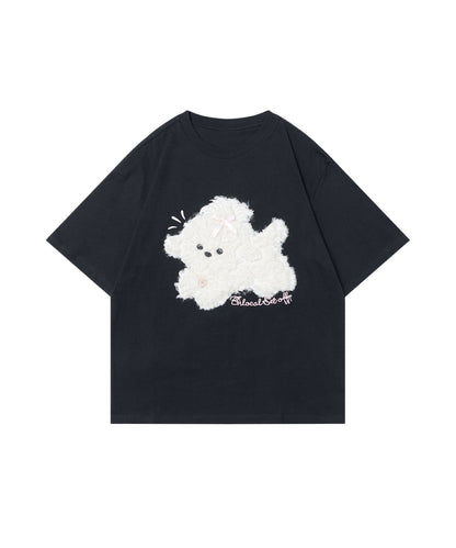 【HOOK】for girls ふわふわドッグ刺繍Tシャツ
