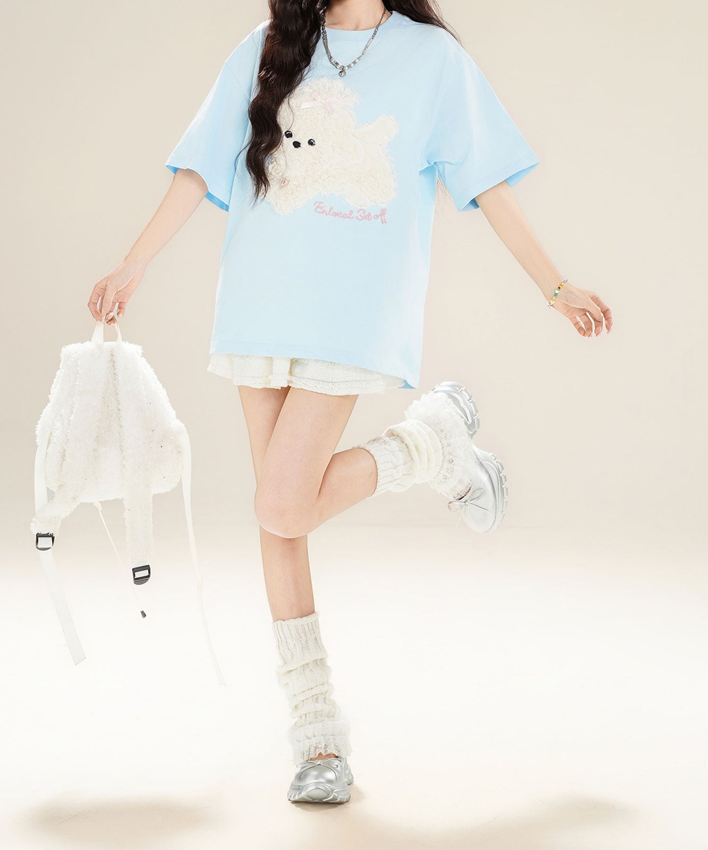 【HOOK】for girls ふわふわドッグ刺繍Tシャツ