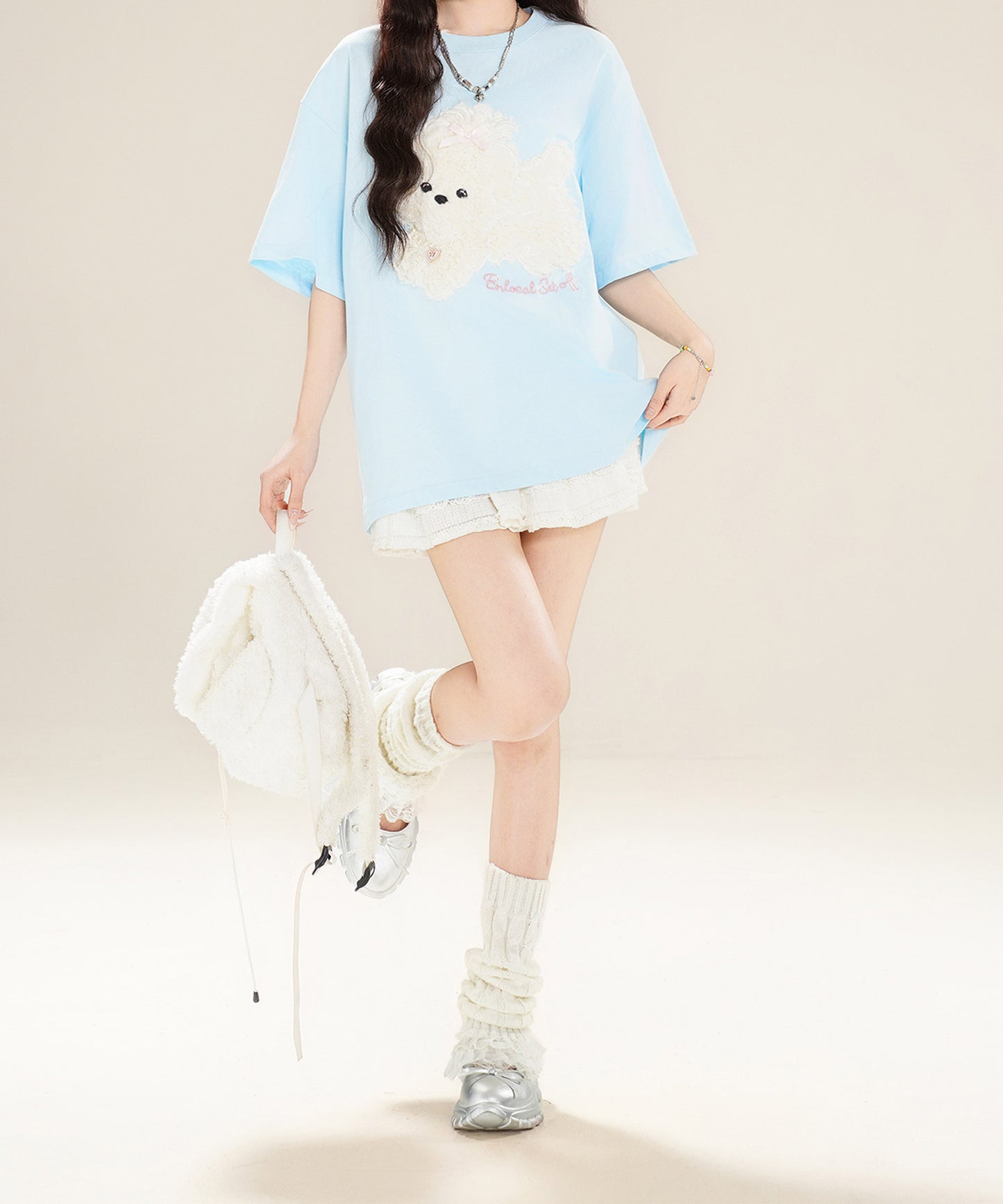 【HOOK】for girls ふわふわドッグ刺繍Tシャツ