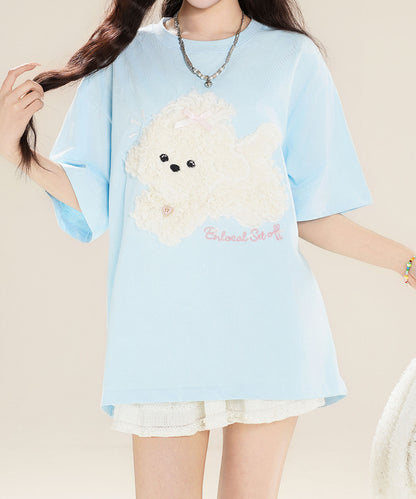 【HOOK】for girls ふわふわドッグ刺繍Tシャツ
