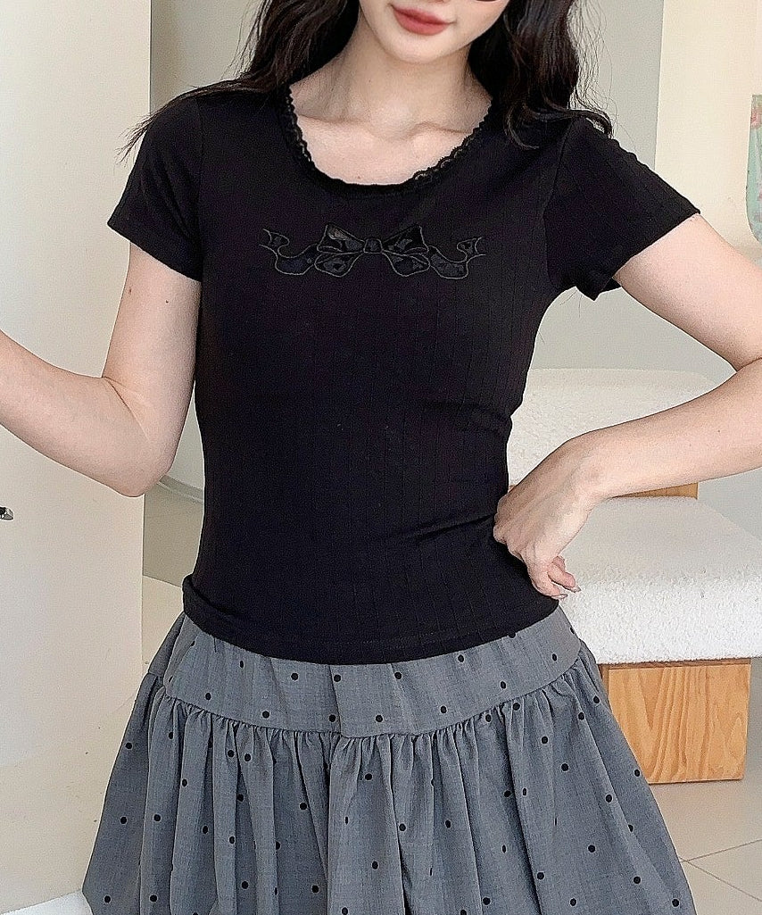 【Jasmine】カップ付き！レーススリムフィットTシャツ