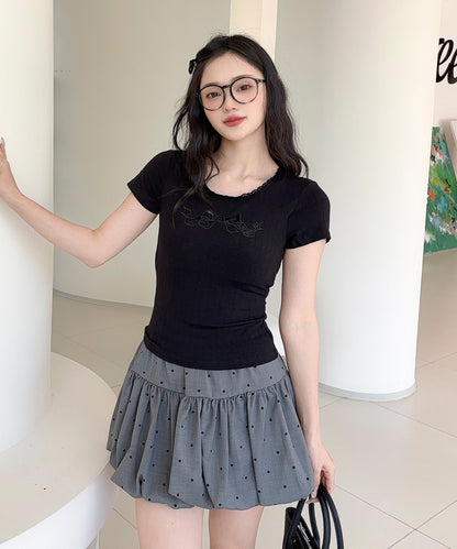 【Jasmine】カップ付き！レーススリムフィットTシャツ