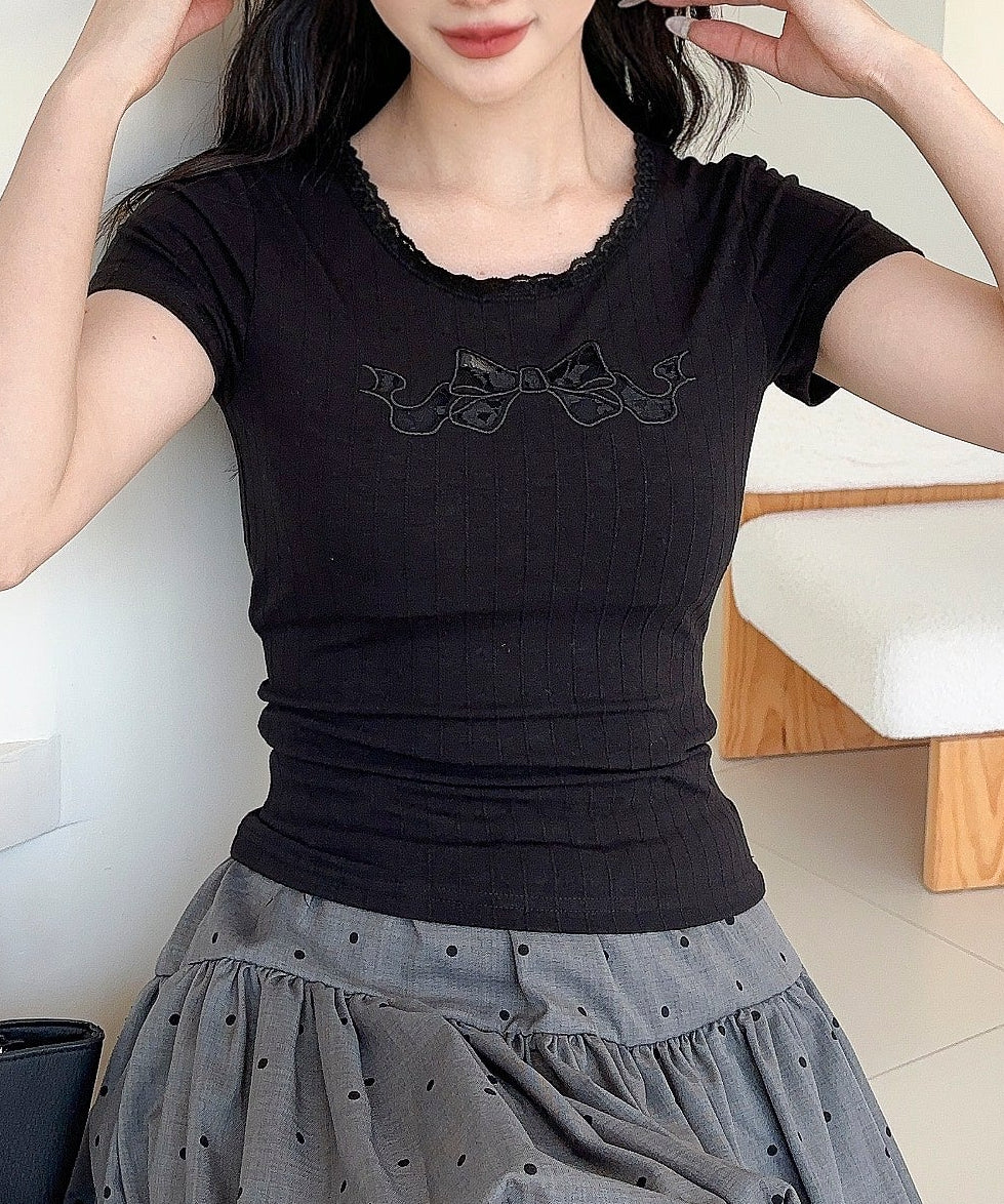 【Jasmine】カップ付き！レーススリムフィットTシャツ