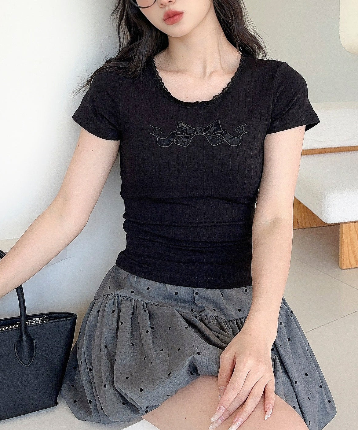 【Jasmine】カップ付き！レーススリムフィットTシャツ