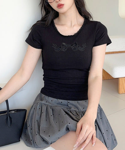 【Jasmine】カップ付き！レーススリムフィットTシャツ
