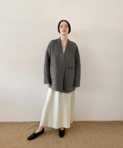 DECADE CLASSIC ノーカラーリバーウールコート