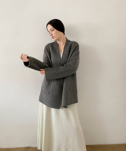 DECADE CLASSIC ノーカラーリバーウールコート