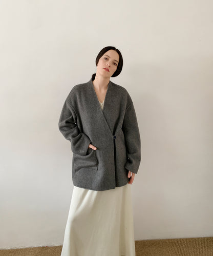 DECADE CLASSIC ノーカラーリバーウールコート