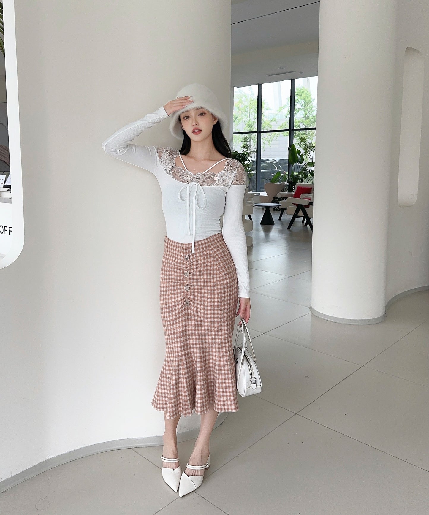 【Jasmine】チェック柄ニットマーメイドスカート