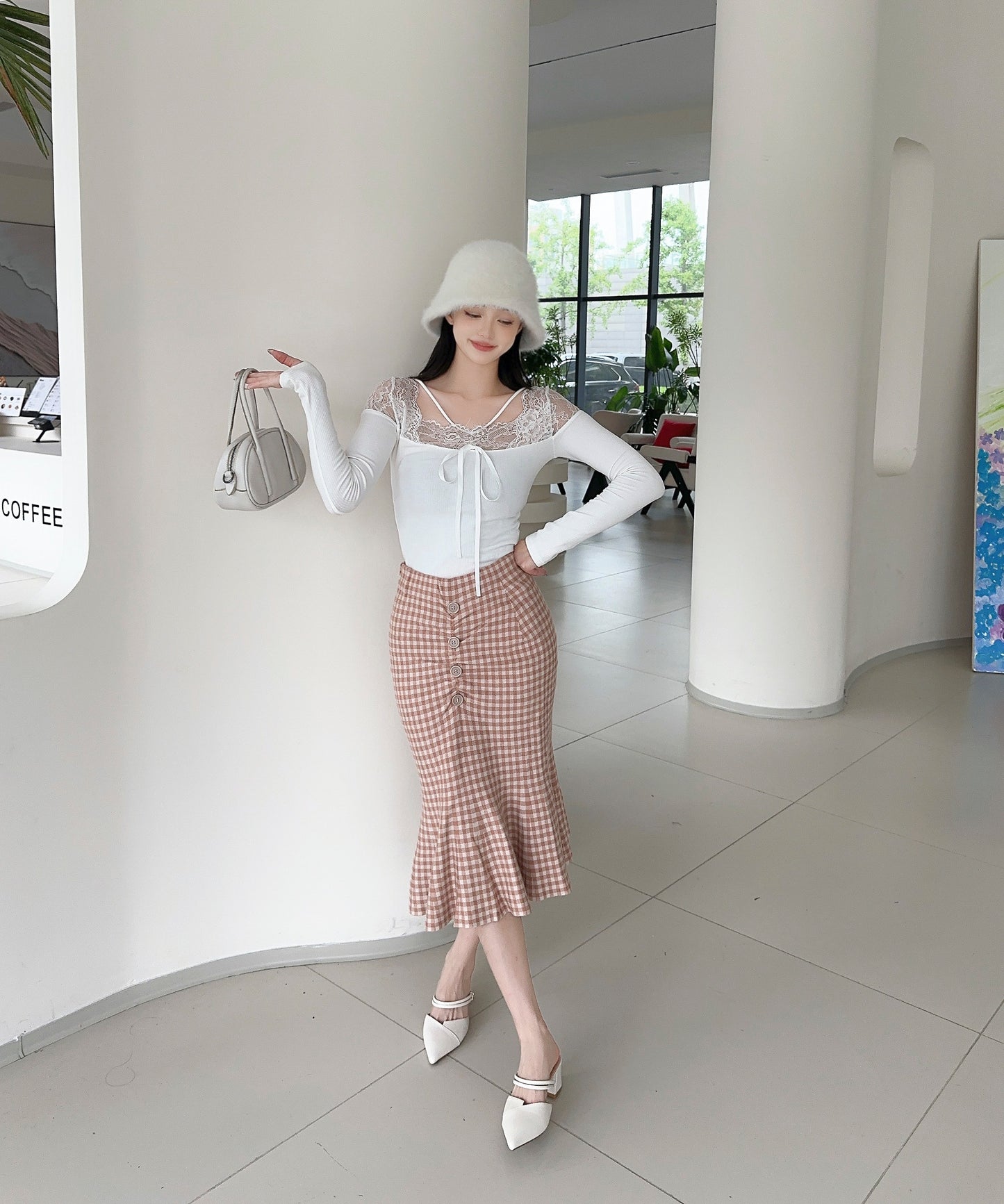 【Jasmine】チェック柄ニットマーメイドスカート