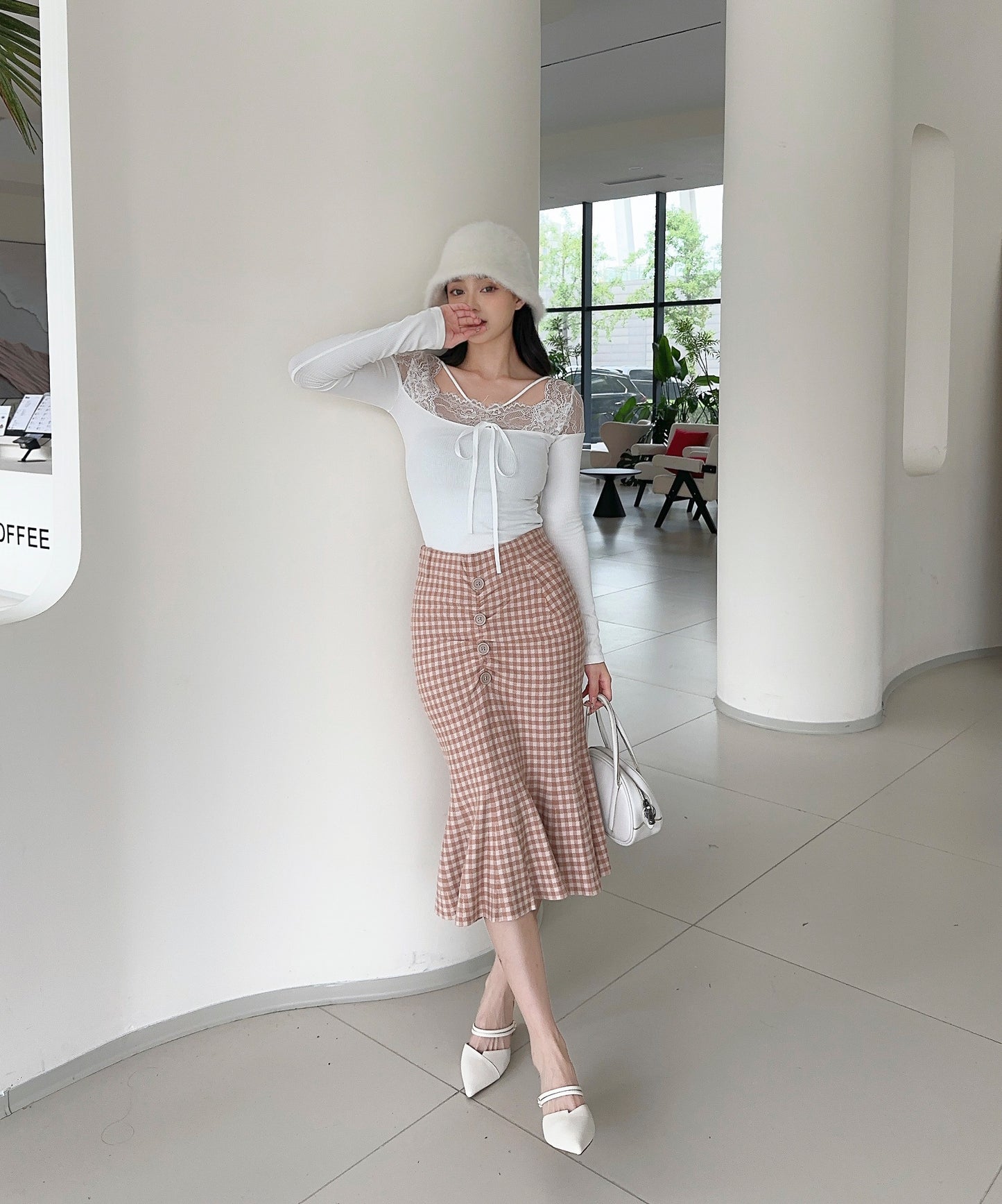 【Jasmine】チェック柄ニットマーメイドスカート