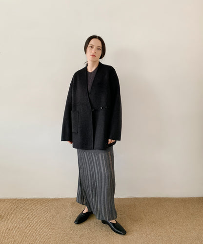 DECADE CLASSIC ノーカラーリバーウールコート