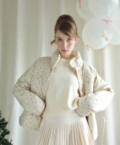 【Jasmine】花柄スタンドカラーダウンジャケットショート丈