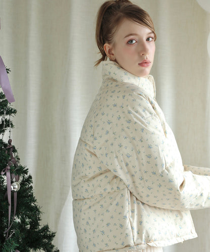 【Jasmine】花柄スタンドカラーダウンジャケットショート丈