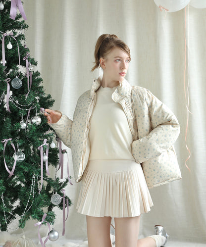 【Jasmine】花柄スタンドカラーダウンジャケットショート丈