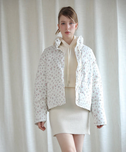 【Jasmine】花柄スタンドカラーダウンジャケットショート丈