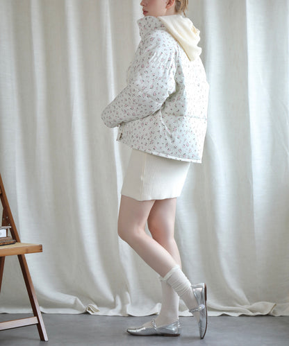 【Jasmine】花柄スタンドカラーダウンジャケットショート丈