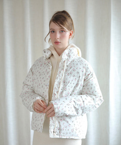 【Jasmine】花柄スタンドカラーダウンジャケットショート丈