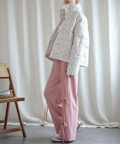 【Jasmine】花柄スタンドカラーダウンジャケットショート丈