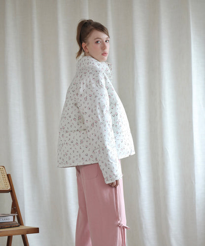 【Jasmine】花柄スタンドカラーダウンジャケットショート丈