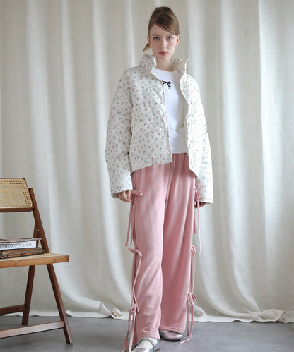 【Jasmine】花柄スタンドカラーダウンジャケットショート丈